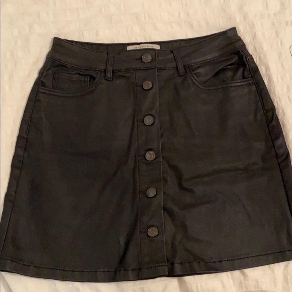 Black Faux Leather Mini Skirt with Front Buttons 2